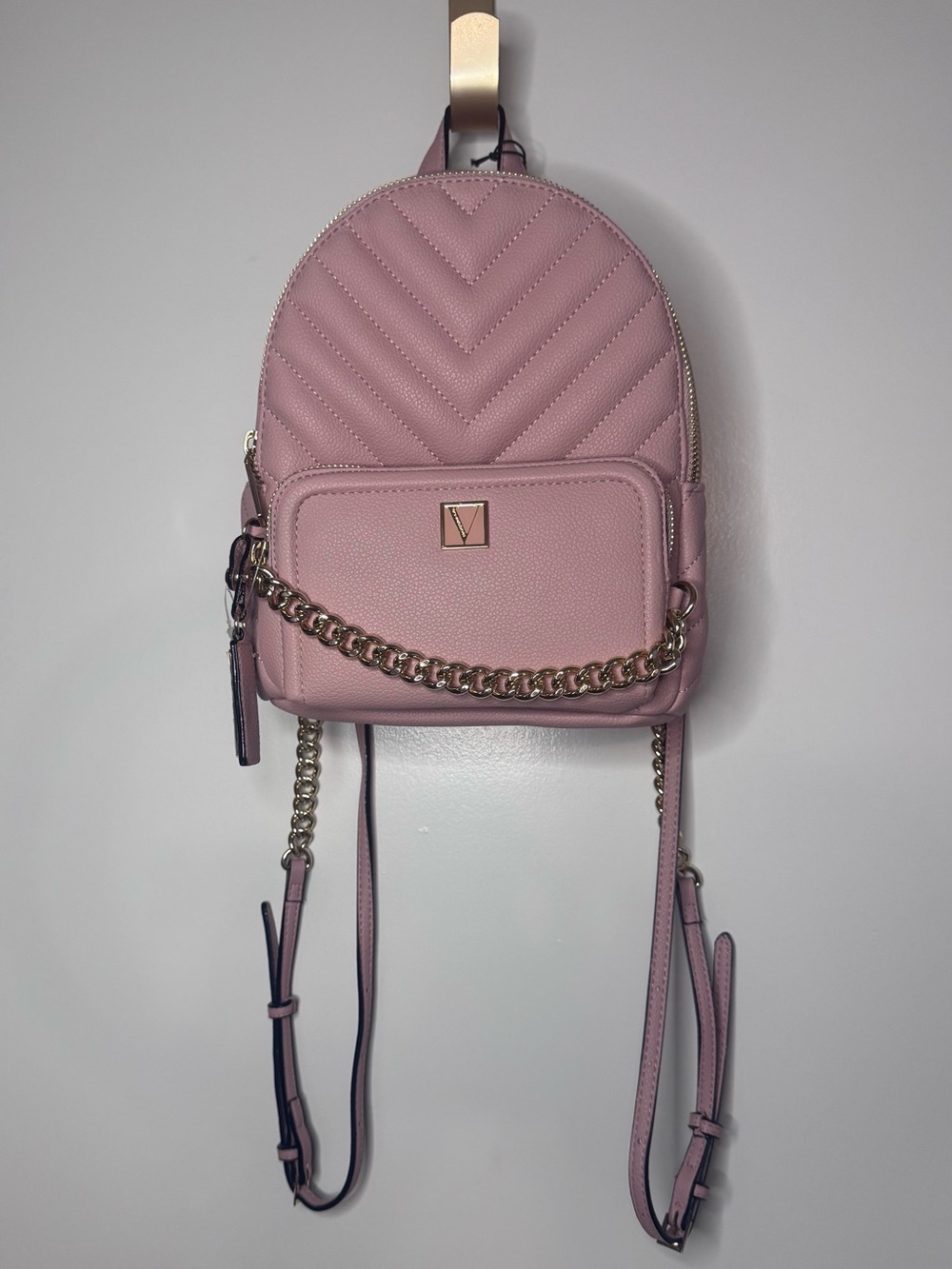 Victoria’s Secret Light Pink Quilted Mini Backpack with Gold Hardware